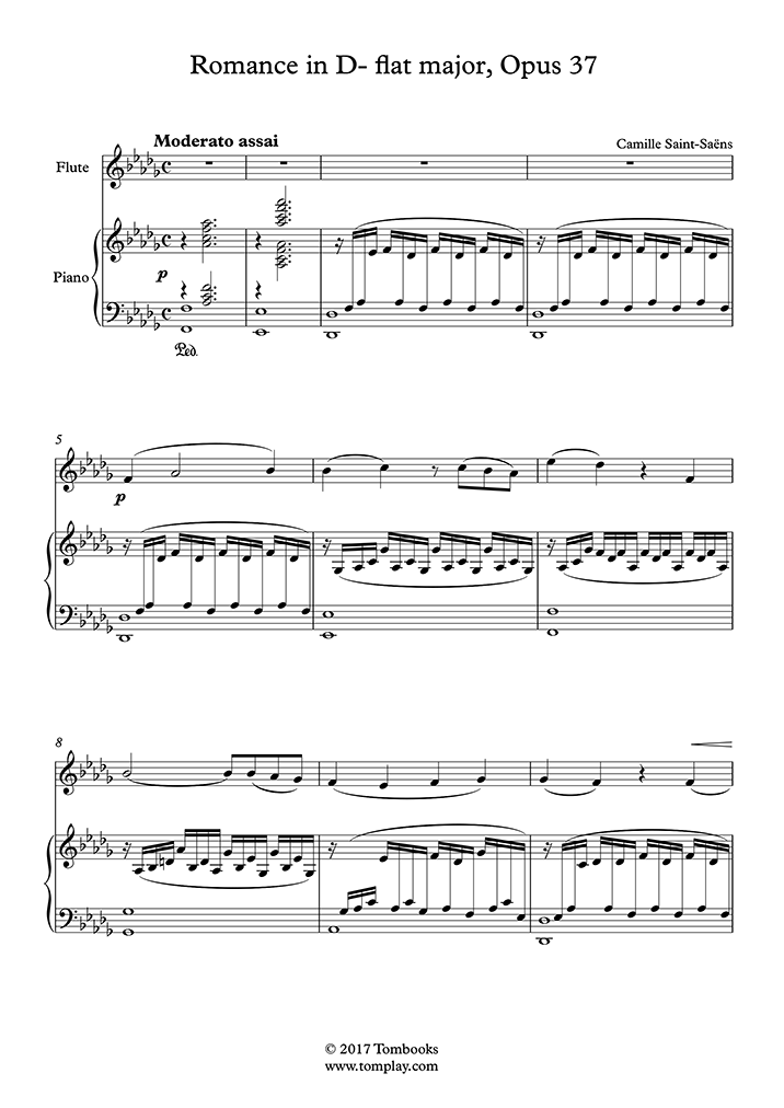 Flute Sheet Music Romance In D Flat Major Opus 37 Saint Saëns 